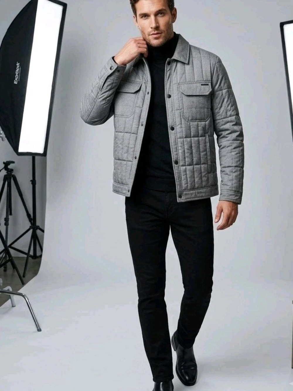 Karl Lagerfeld Quilted Grey Shirt Jacket Size XL
